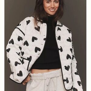 Beach Riot Black and White Heart Puffer Jacket